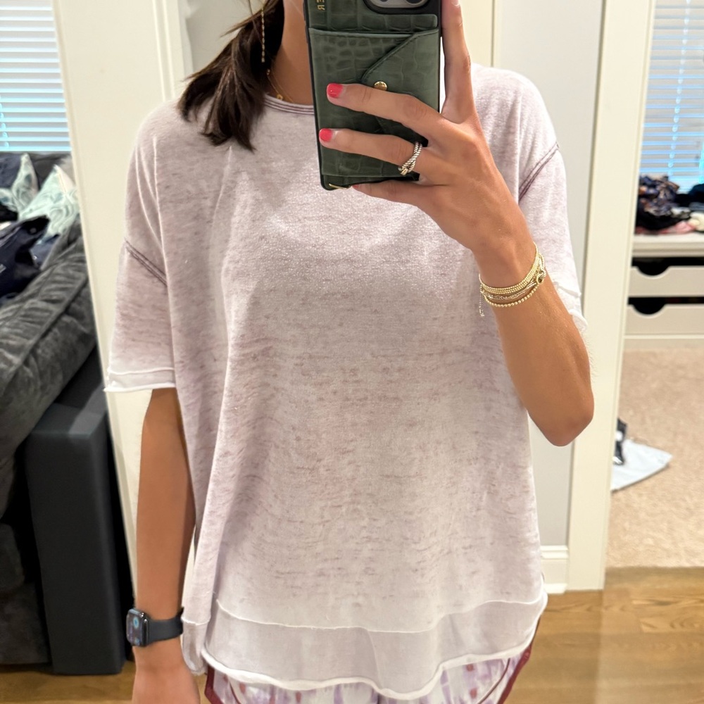 Free People White Oversized Boxy Short Sleeve Tee
